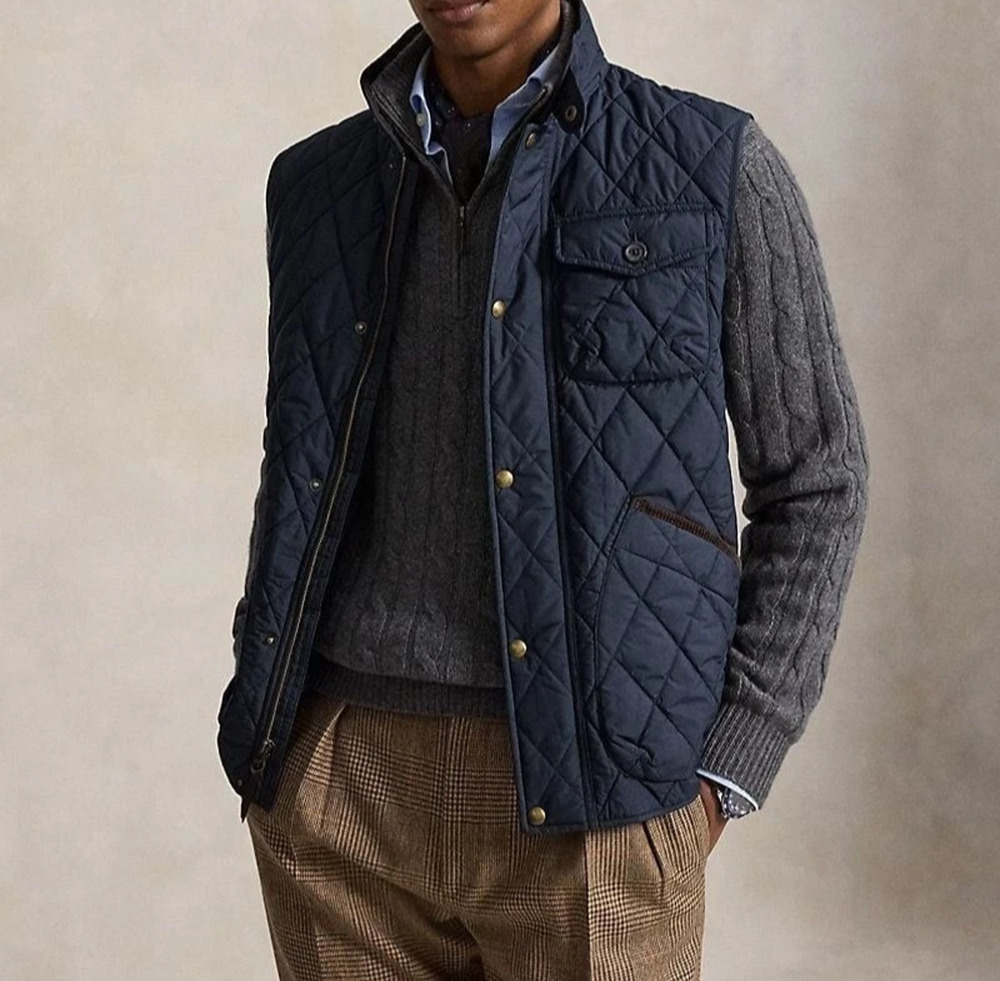 POLO RALPH LAUREN Vest Mens XL Beaton Diamond Quilted Utility Insulated Blue